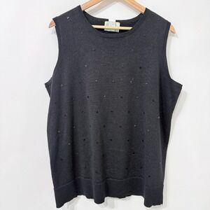 The Quacker Factory Sequin‎ Shimmery Knit Top Womens 1X Black Metallic
